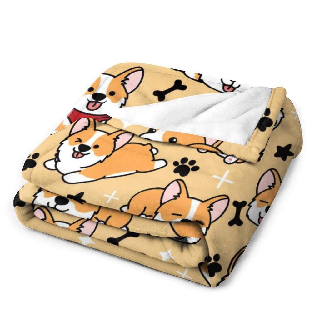 Cute Corgi Blanket Puppy Pattern Bedding Super Soft Lightweight Flannel Blanket