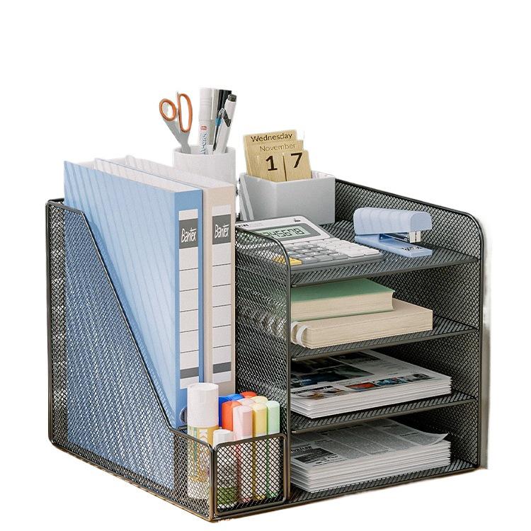 Metal Desktop File Organizer: Office Folder Storage & Bookend Rack