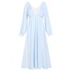 Women's Retro Palace Lace Nightdress, Cotton, Long-Sleeved, V-Tie, Chest Pad, Suitable for Outdoor Wear, Spring/Autumn Homewear