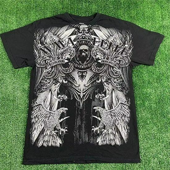 Ретро Футболка С Принтом Черепа Большого Размера Свободного Кроя - Темный Панк Y2K 90-е Уличная Одежда