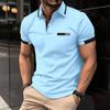 New Men's Casual POLO Shirt Chest False Pockets Lapel Buttons Business T-shirt Tops Male