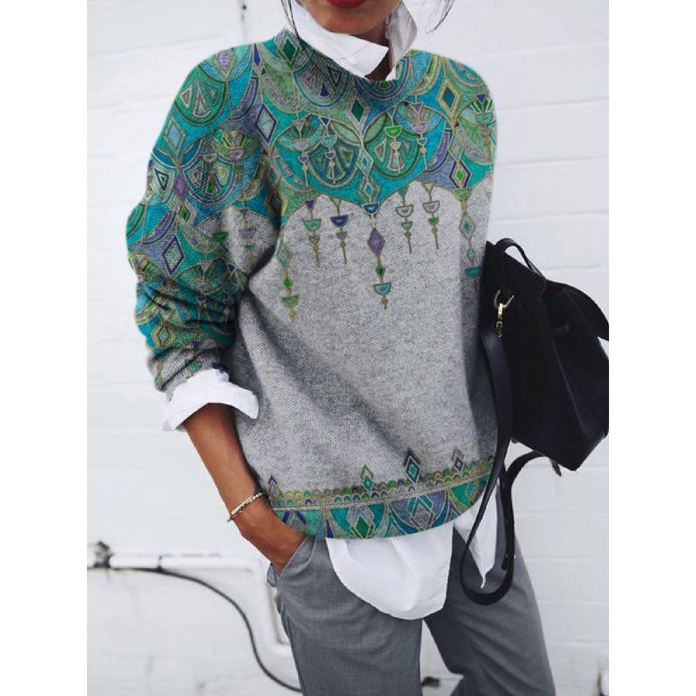 GMXIA Women's Fashion Frosted Geometric Print Loose Long-sleeved Hoodie