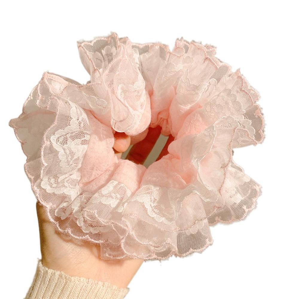 Elastic Plaid Scrunchies Sweet Exaggerated Hair Ring Fashion Large Lace Hair Tie Party