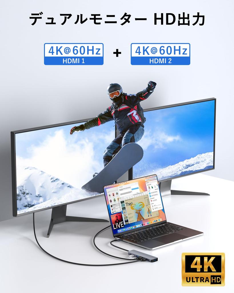 Док-станция BAOZEE с двойным USB 4, поддержка USB 100W PD для MacBook, iPad и Windows, передача данных 5 Гбит/с, внешний монитор и зарядка, 7-в-1 USB-C HDMI,