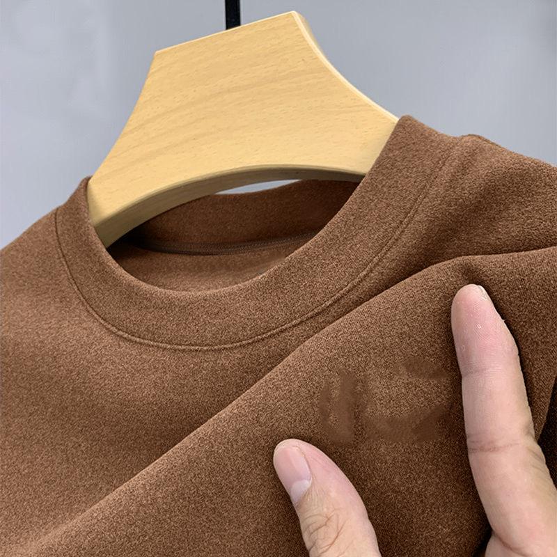 Мужская теплая водолазка из немецкого бархата с принтом и длинными рукавами для осени и зимы