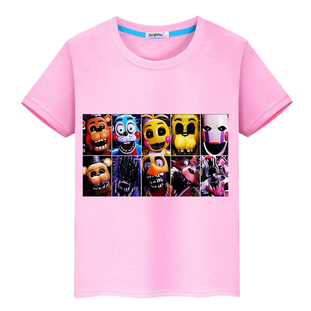 Летняя футболка FNAF из 100% хлопка y2k, цельные топы с принтом для мальчиков, короткие футболки с изображением медведя и кролика, кавайные повседневные футболки с аниме, детская одежда для девочек