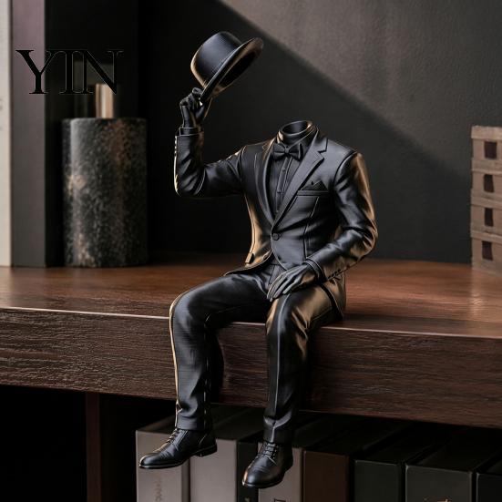 Contemporary Faceless Statue 3D Printed Sitting Gentleman Ornament, Minimalist Abstract Figurine, Unique Tabletop Ornaments Aesthetic Art Sculpture