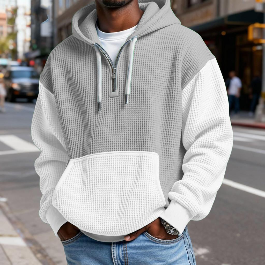 Мужской Модный Трендовый Худи с капюшоном на половину молнии Пуловер Утепленный Флисовая текстура Толстовка