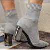 Модные женские носки, ботильоны, женские туфли на высоком каблуке, женские зимние туфли из эластичной ткани с острым носком, модная женская обувь 2024 года