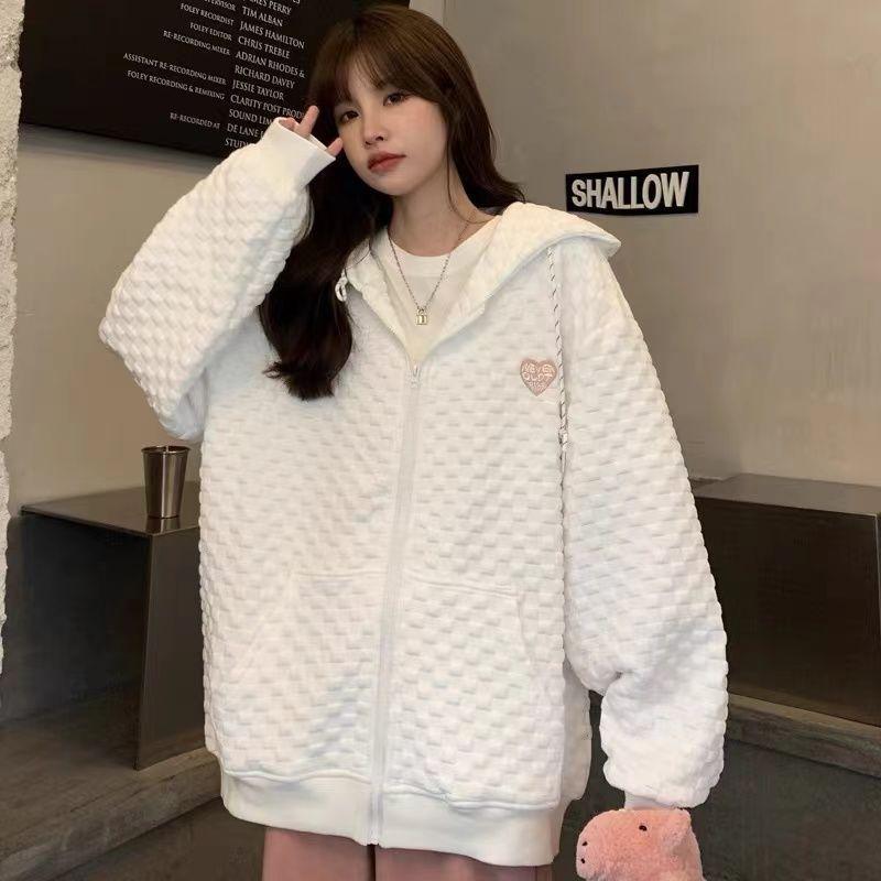 Японская милая осень-зима JK Style толстовки женские новые свободные ретро студенческие вафельные куртки женские на молнии свитшот топ