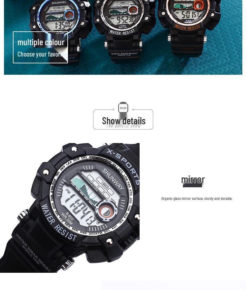 Светодиодные молодежные светящиеся водонепроницаемые спортивные часы-хронограф с многофункциональным дисплеем