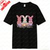 Flower Bunny Happy Easter Print Kawaii Shortsleeve Tshirt Cool and Breathable Springsummer Wear Cotton Cute Style Women Tee