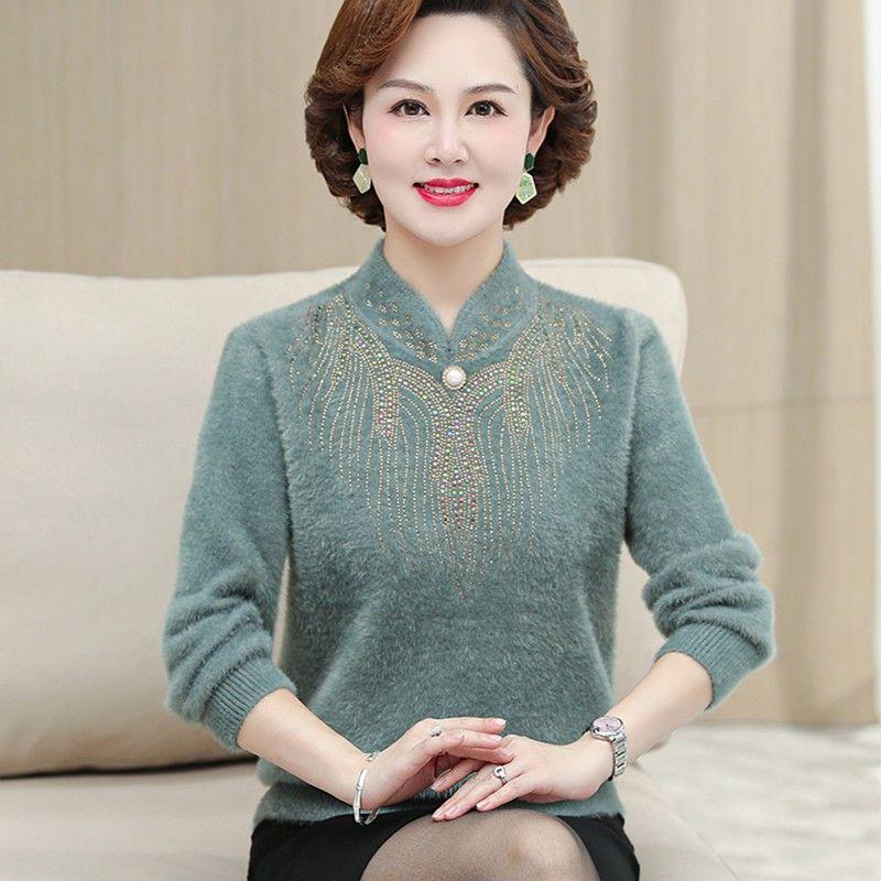 Одежда для матери, осенний и зимний норковый плюшевый свитер, женский теплый топ среднего возраста, нижняя рубашка для людей среднего и пожилого возраста