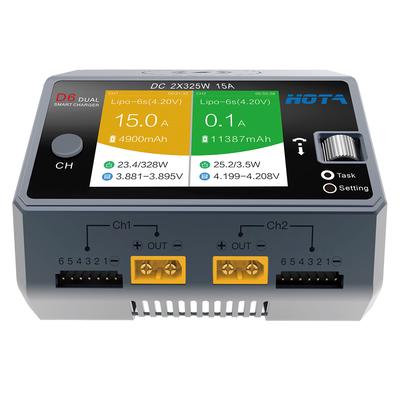HOTA D6 Двухканальное интеллектуальное зарядное устройство 2*DC325W 15A для Lipo NiMH аккумулятора Беспроводная зарядка телефона