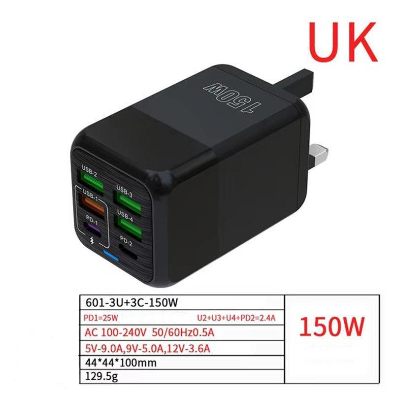 150 Вт 6 портов Pd QC 4.0 Usb C быстрое зарядное устройство настенный адаптер супер быстрая зарядка для iPhone Samsung Ipad Xiaomi Huawei Oneplus Oppo