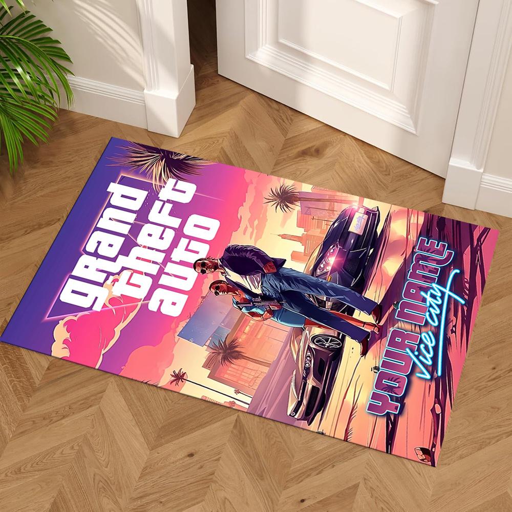 Grand Theft Auto Customized Name Floor Rug Office Rug Design for Kitchen Foyer Bedrooms Playrooms Anti-slip Rug Decorate Offices