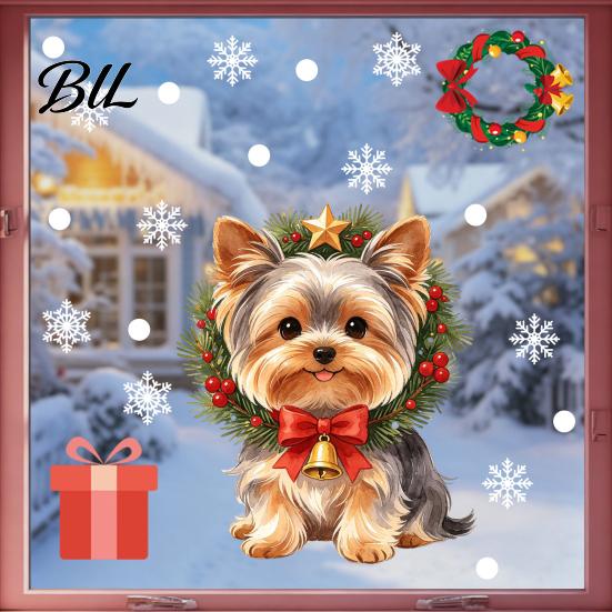 Decorative Snowflakes for Windows Christmas Static Window Clings, No?Glue Cute Puppy Glass Decals with Snowflake Tree Clings Candy Cane, Reusable