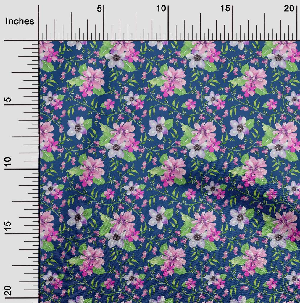 oneOone Cotton Flex Fabric Watercolor Leaves & Flower Floral Print Sewing Fabric BTY 40 Inch