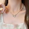 Pearl Silver Bowknot Necklace Pendant Simple Pendant Chain Temperament Bow Necklace Pendant  Daily
