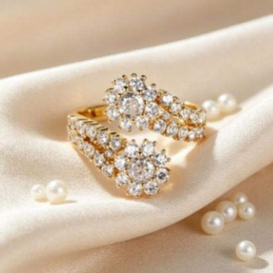 Double Flower Starry Sky Diamond Open Ring for Women Light luxury double-layer snowflake zircon adjustable ring