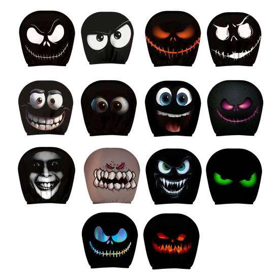 Skull Car Headrest Covers Spooky Print Auto Seat Head Rest