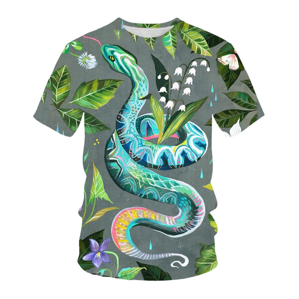 Summer Animal Snake Head Round Neck T-shirt 3D Digital Print Top Loose Casual Men's Short Sleeve Tee Shirts