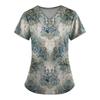 Plus Size Printed Scrub Working Uniform Tops For Women's V-Neck Print Short Sleeve Fun T-Shirts Workwear Tee With Pockets