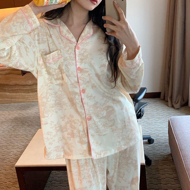 Весна, осень и зима женские пижамы домашние комплекты для девочек женские пижамы с длинным рукавом и длинными брюками домашние комплекты