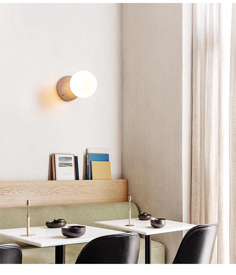 Желтый травертиновый настенный светильник в стиле ваби-саби для спальни, внутреннего двора или балкона - Водонепроницаемый уличный светильник.