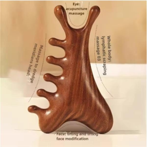 Sandalwood 4-in-1 Massage Comb – Scalp, Neck & Face Relaxation Tool with Rounded Teeth for Gentle Meridian Stimulation