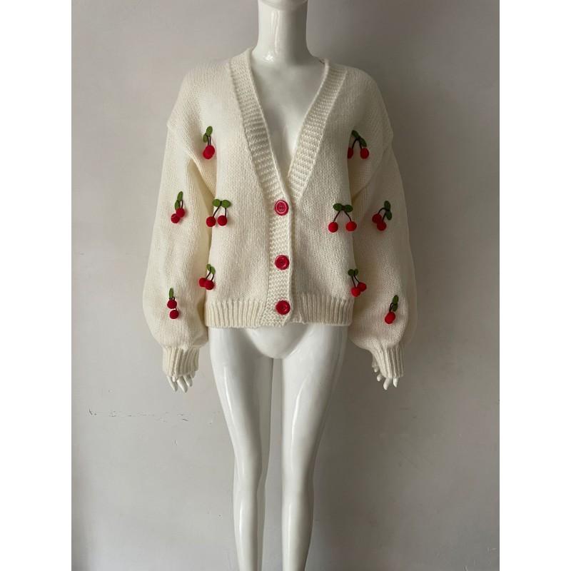 Женский oversized вязаный кардиган с вышивкой, V-образный вырез, на пуговицах, свитер-пальто, повседневная уличная одежда