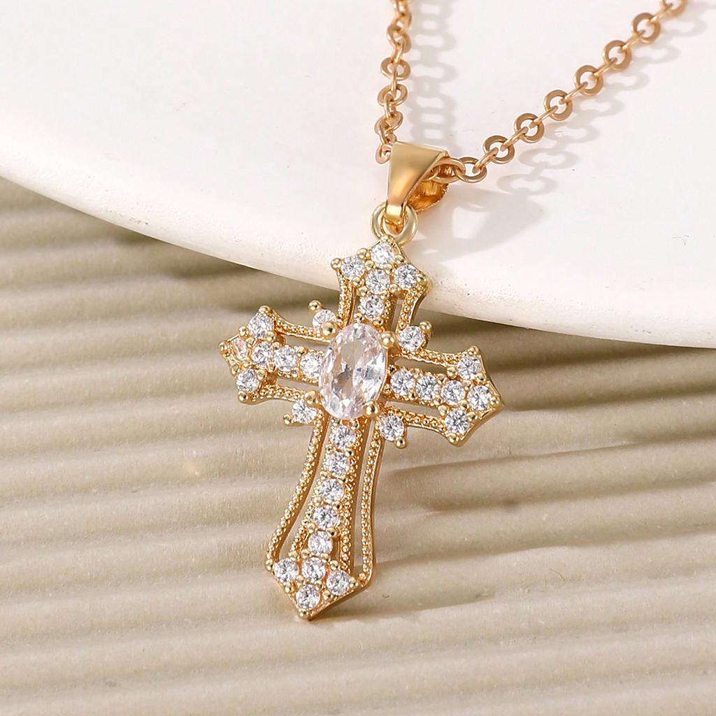 1 шт. Простое ожерелье с подвеской в виде креста из микро-инкрустированного кубического циркония для мужчин и женщин, повседневная одежда