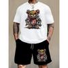 Graffiti Print Cartoon Bear Print Men's T-shirt And Shorts Set Casual Everyday Men's Short Sleeve Top Outdoor Sports Beach Short