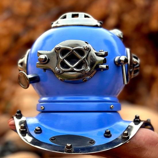 Шлем для подводного плавания Синий ВМС США Водолазный шлем Mark V Морской шлем для глубоководного дайвинга Водолазный шлем mark V Водолазный шлем с подставкой