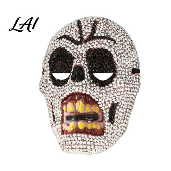 Full Face Stage Mask Halloween Skull Mask Sparkly Rhinestone Masquerade Eye-catching Prop for Party Adjustable Strap Cosplay Women Men Sparkling