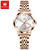 OLEVS 5189 Simple Quartz Watch for Women Diamond Love Heart Design Fashion Elegant Rose Gold Steel Strap Waterproof Ladies Watch