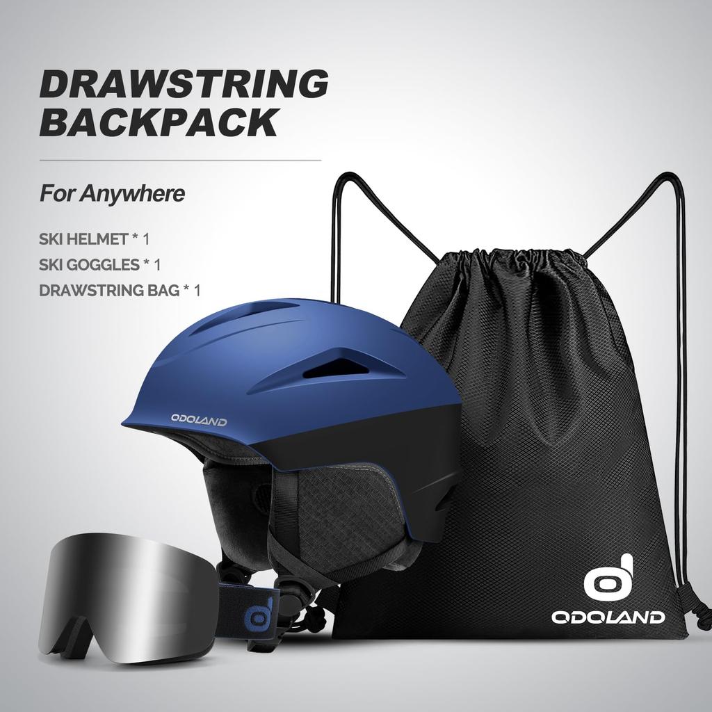 Odoland Ski Helmet & Goggles Set (Dial-fit, OTG, Anti-fog, UV Protection) for Adults & Teens