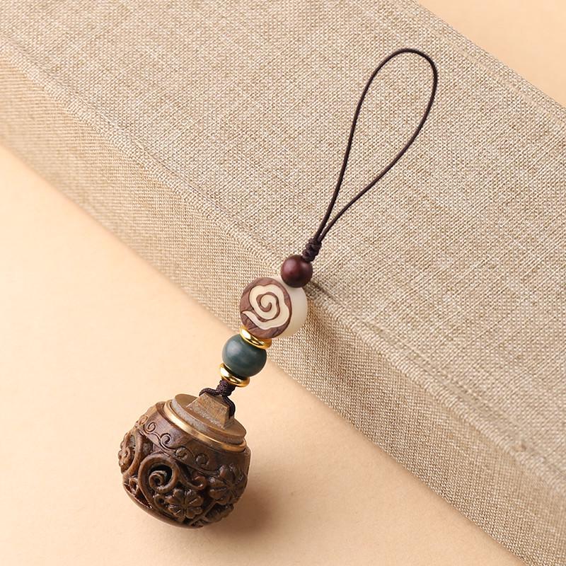 Подвеска для ароматерапии в китайском стиле: Брелок-коробка-саше из древнего зеленого сандалового дерева, открывающийся держатель для благовоний