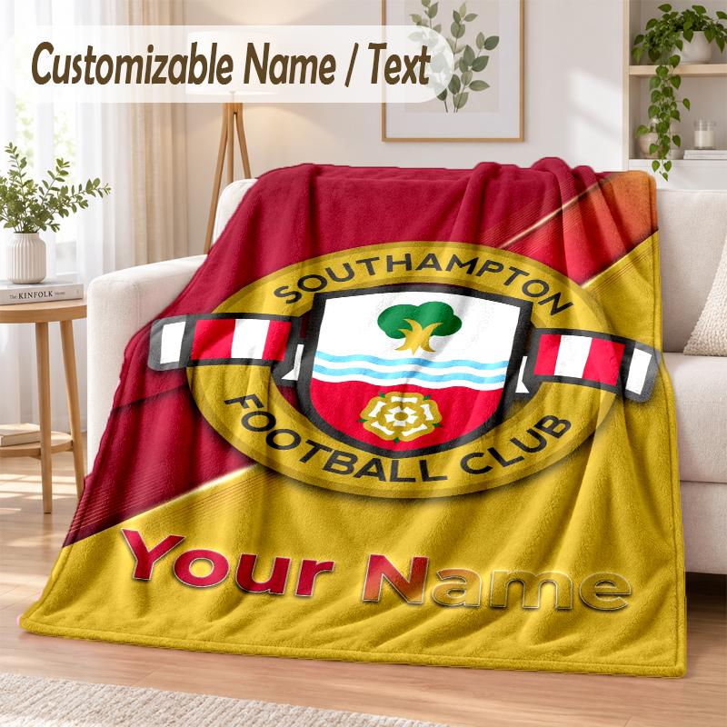 Custom Text Flannel Blanket Southampton FC Print Warm Cozy Blanket Home Sofa Bedding