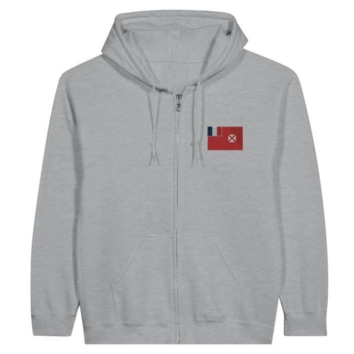 Sweat à capuche à Fermeture éclair - Drapeau de Wallis-et-Futuna - Gris - 50 % хлопок - 50 % полиэстер - Mixte