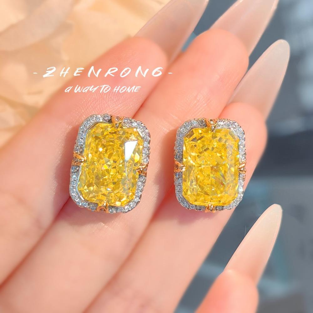Stylish Women Jewelry Set Bold Red Corundum Pendant Necklace Light Luxury Earrings Ice Cut High Carbon Diamond Ring Perfect Gift