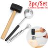 3Pcs/set Long-Lasting Food Grade Practical Lightweight Coconut Opener Tool Set Stainless Steel Opener with Wooden Mallet