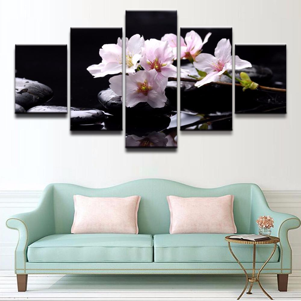 Современные HD печатные картины на холсте, настенное искусство, 5 шт., розовый цветок, отражение, картина, постер для гостиной, декоративные, без рамки