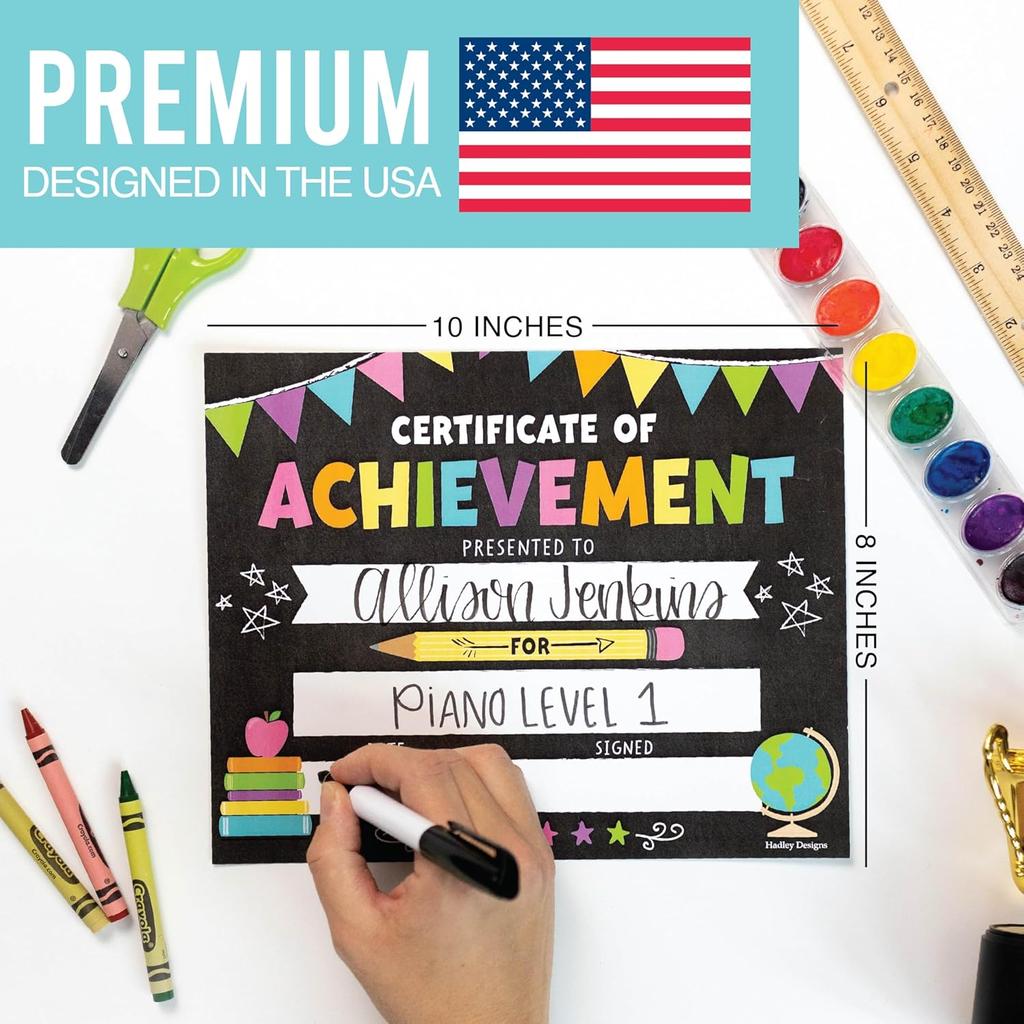 Hadley Designs Certificate Of Achievement Awards - 25 Student Award Certificates For Kids, 8x10 Blank Award Certificate Paper, Preschool &