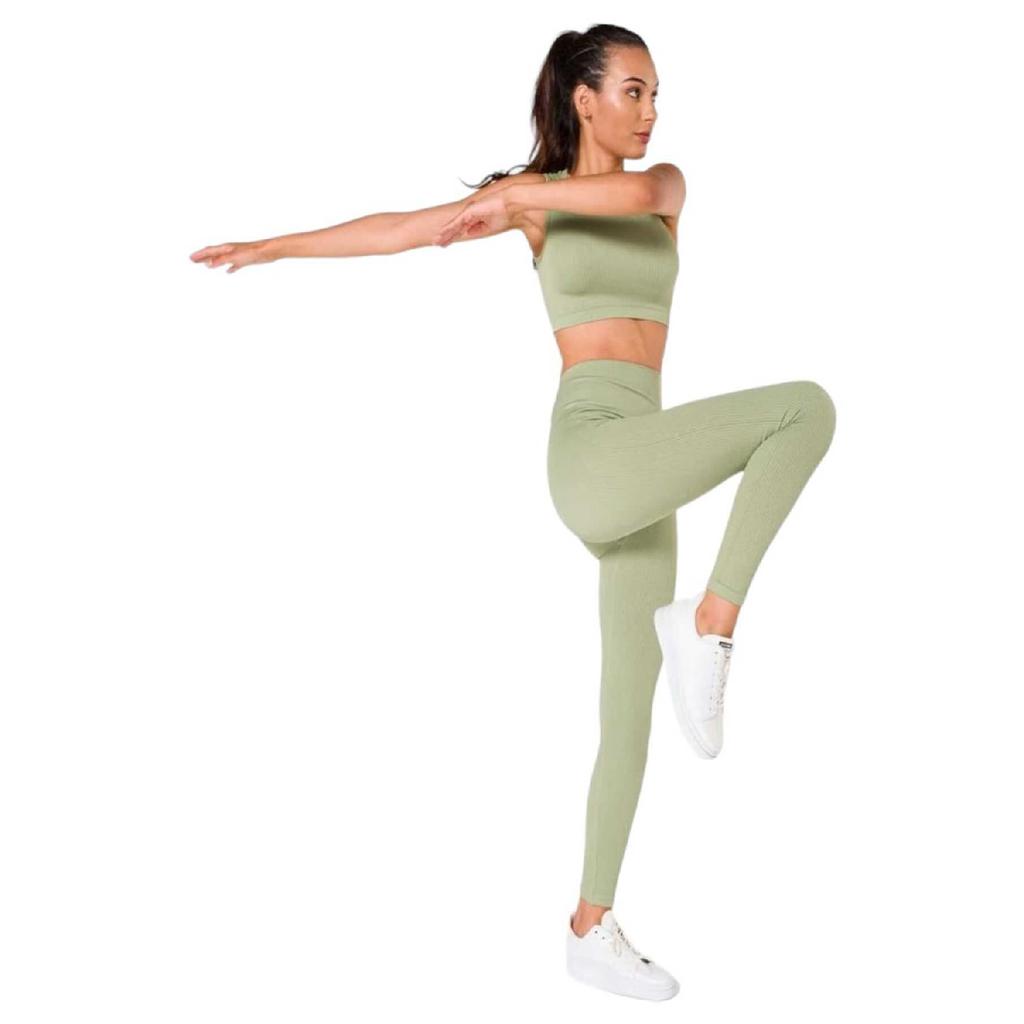 Women's Athlete Fitness Yoga Plates High Waist Tights-crop Ribbed Set 2 Pieces