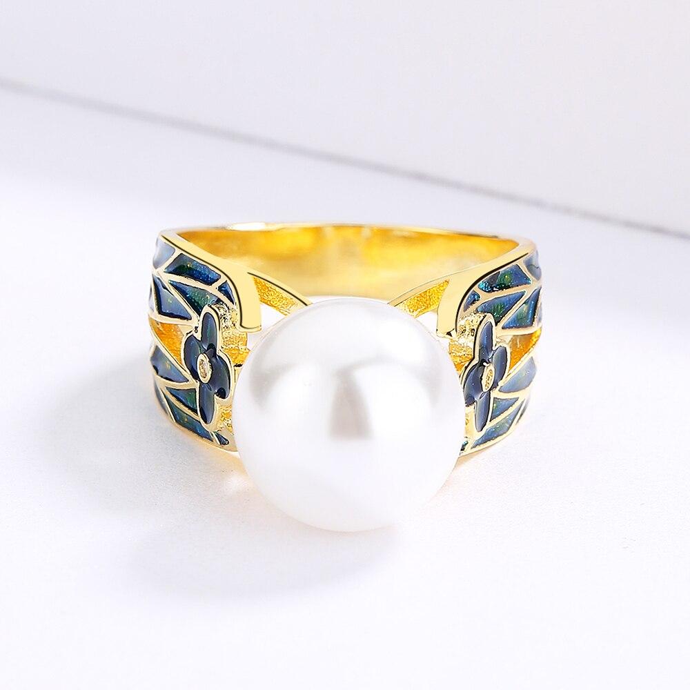 Изысканное кольцо для женщин, модное маленькое кольцо с цветком, эмалированные ювелирные изделия ручной работы, инкрустированное жемчугом, обручальное кольцо, ювелирные изделия для вечеринок, изящные ювелирные изделия