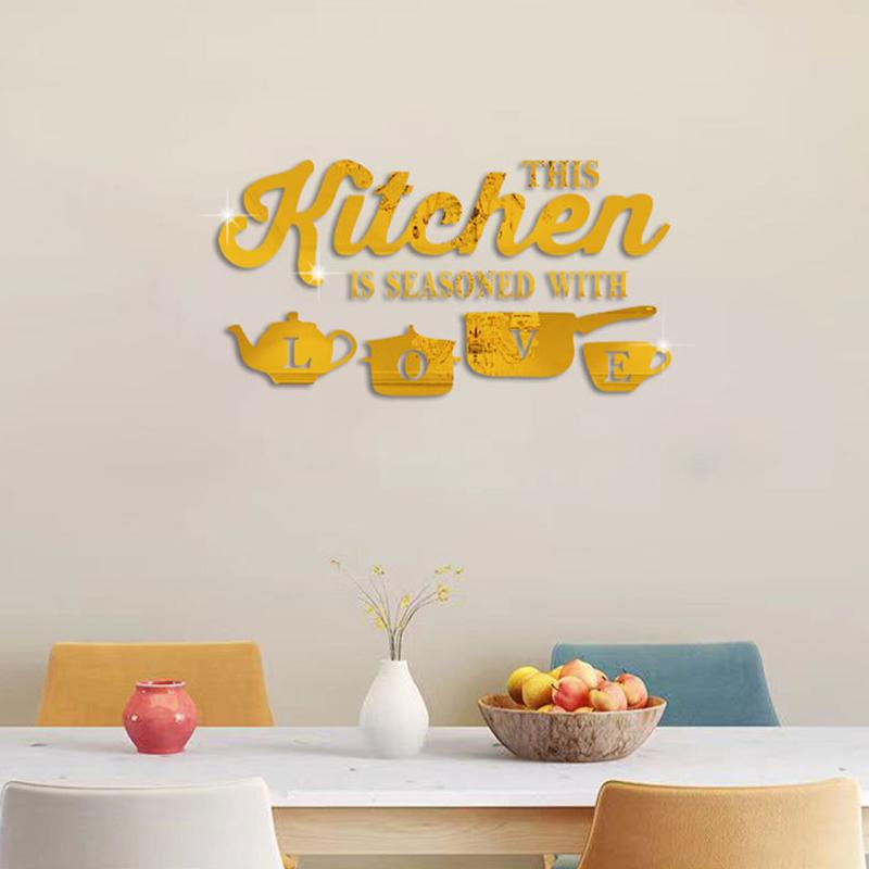 Home Kitchen Mirror Wall Stickers THIS KITCHEN IS SEASONED WITH LOVE Acrylic Wall Stickers Restaurant Home Decor