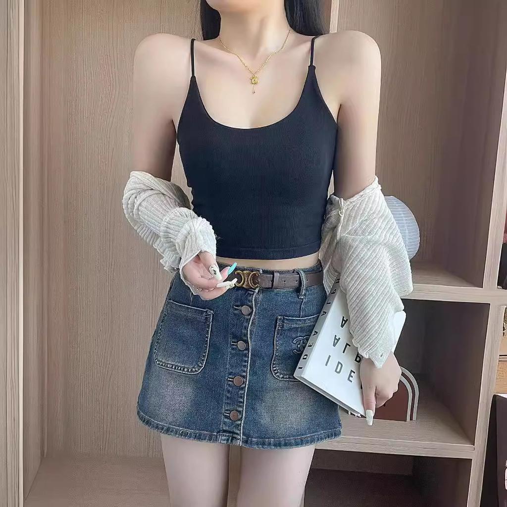 Hot Girl Black Suspender Women's Summer Sexy Outer Vest White Inner Tight Ins Thin Strap Short Top