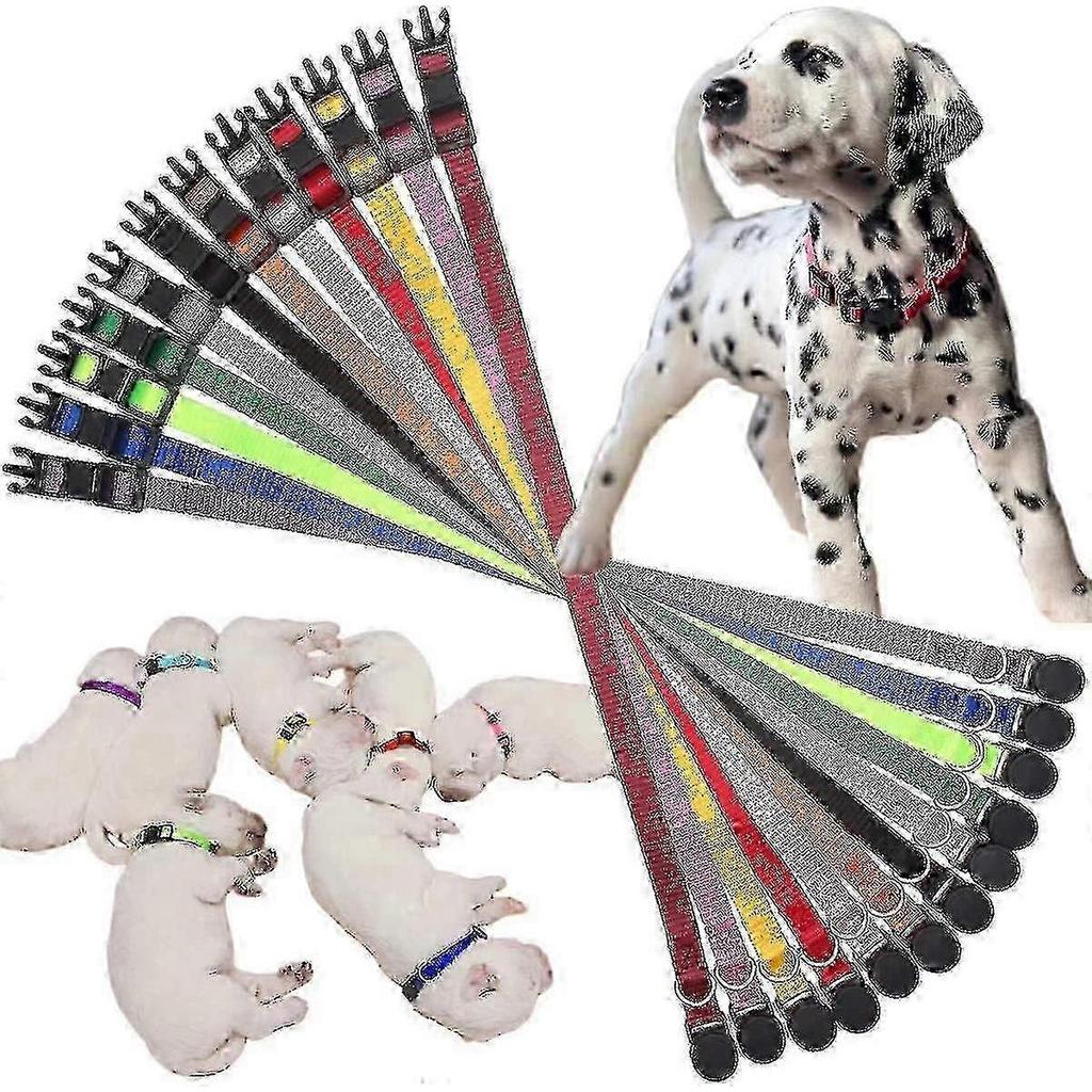Whelping collars for newborn puppies - 14pcs adjustable nylon ID set Hwy