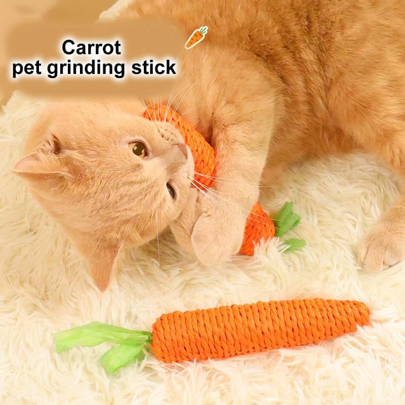 Carrot Teasing Cat Stick, Cat Toy, Hemp Rope, Tear Resistant, Sound Making, Self Raising, Grinding Teeth, Pet Supplies, Toys
